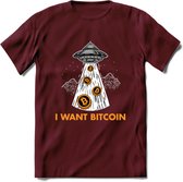 I Want Bitcoin - Crypto T-Shirt Kleding Cadeau | Dames / Heren / Unisex | Bitcoin / Ethereum shirt | Grappig Verjaardag kado | Tshirt Met Print | - Burgundy - XXL