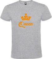 Grijs T shirt met print van "Queen " print Oranje size S