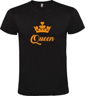 Zwart T shirt met print van "Queen " print Oranje size M