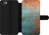 Bookcase Geschikt voor iPhone SE 2020 telefoonhoesje - Metaal - Roest print - Brons - Blauw - Abstract - Structuur - Met vakjes - Wallet case met magneetsluiting