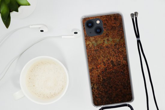 Telefoonkoord - Telefoonketting - Telefoonhoesje Geschikt voor iPhone 13 - Metaal - Groen - Roest print - Siliconen - Crossbody - Telefoonhoesje met koord Telefoonhoesje