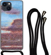 Telefoonkoord - Telefoonketting - Telefoonhoesje Geschikt voor iPhone 13 Mini - Blauw - Staal - Roest print - Siliconen - Crossbody - Telefoonhoesje met koord