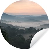 Wallpaper Circle - Forêt - Soleil - Brouillard - 50x50 cm - Wall Circle - Auto-adhésif - Sticker rond pour papier peint