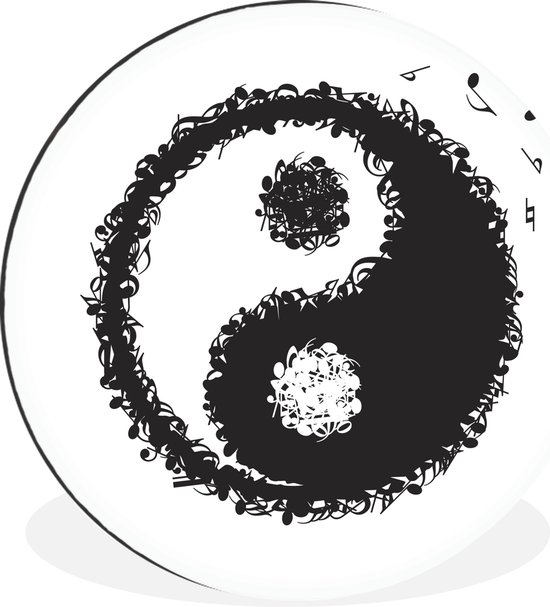 WallCircle - Wandcirkel - Muurcirkel - Een illustratie van een Yin en Yang logo dat bestaat uit muzieknoten - Aluminium - Dibond - ⌀ 60 cm - Binnen en Buiten