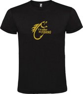 Zwart  T shirt met  " I'd rather be Fishing / ik ga liever vissen " print Goud size XXL