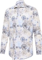 Blue Industry - Overhemd Blauw Beige Bloemen - 38 - Heren - Slim-fit