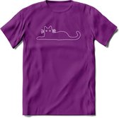 Gekke Kat - Katten T-Shirt Kleding Cadeau | Dames - Heren - Unisex | Dieren shirt | Grappig Verjaardag kado | Tshirt Met Print | - Paars - L