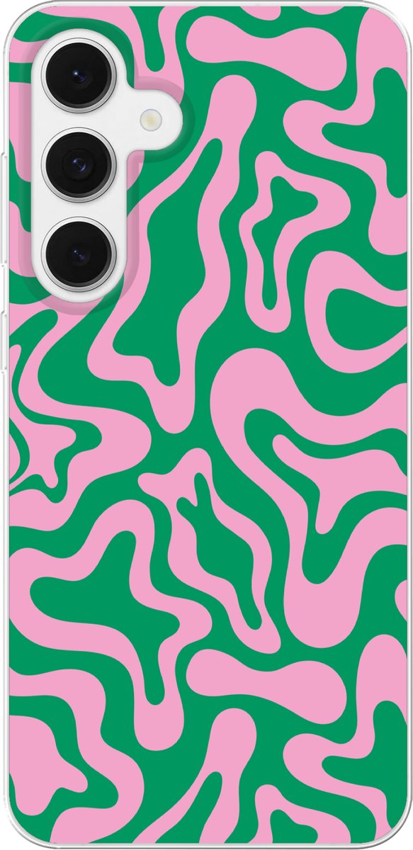 Telefoonhoesje samsung Galaxy S24 FE hoesje - Abstract - Patroon - Groen - Roze - Kleurrijk - Siliconen Telefoonhoesje Telefoonhoesje