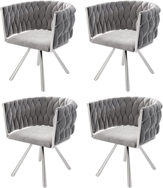 360° Draaibare Eetkamerstoelen Set Van 4 - Lederen Bekleding, Hoge Rug, Metalen Frame