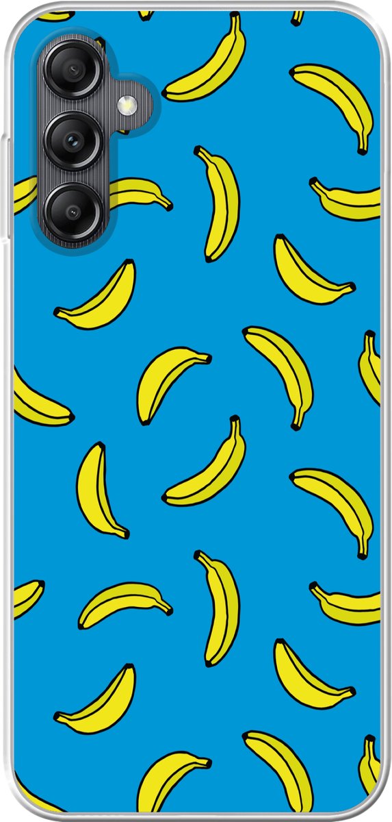 Telefoonhoesje Geschikt voor Samsung Galaxy A14 5G hoesje - Bananen - Geel - Blauw - Print - Siliconen Telefoonhoesje Telefoonhoesje