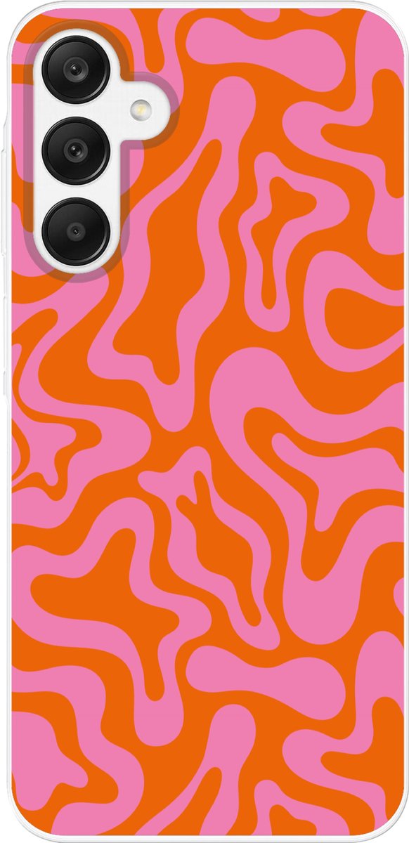 Telefoonhoesje Geschikt voor Samsung Galaxy A25 hoesje - Patroon - Roze - Oranje - Abstract - Modern - Siliconen Telefoonhoesje Telefoonhoesje