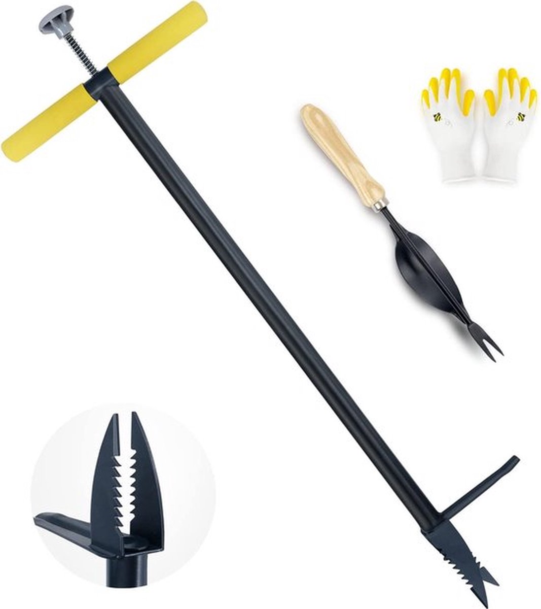 Colwelt Garden Weed Puller and Root Removal Aid, Standing Weeds with Foot Pedal, Step and Turn Manual Weeds 102cm (Combo Pack - Stand Up Weeder & Hand Weeder & Garden Gloves)