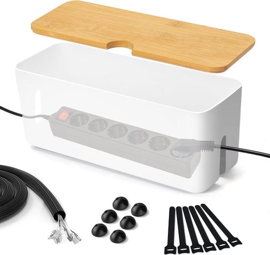 SENENQU 2er-Set Kabelbox schwarz, Große Kabel Organizer Box mit Holzdeckel für Kabel, Große und