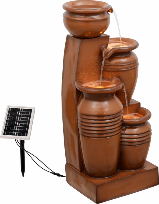 Teamson Home Zonneenergie Waterval Fontein Terracotta 4 Lagen Tuin
