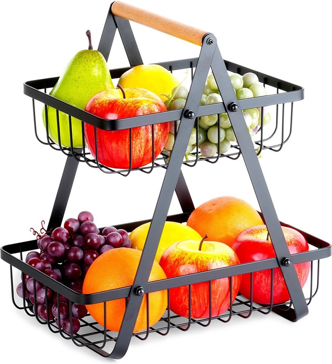 Fruitschaal Metaal Zwart 2-Niveaus 27x17,5x29 cm - Fruitmand