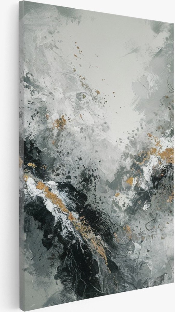 Saammp Canvas Schilderij - Zwart - goud - Abstract - 40x60 - Foto op canvas - Wanddecoratie - Muurdecoratie Woonkamer - Slaapkamer decoratie - Canvas Print Multicolor