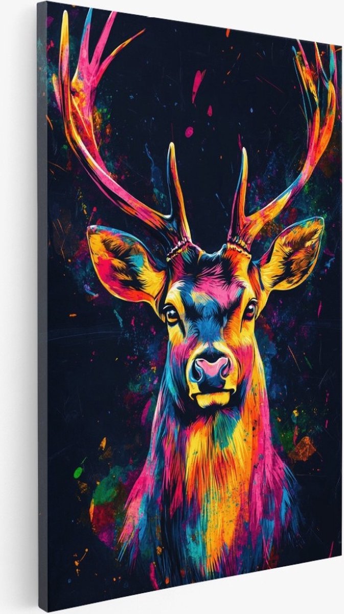 Saammp Canvas Schilderij - Abstract Hert - Olieverf - Dieren - Kleurrijk - 80x120 - Foto op canvas - Wanddecoratie - Muurdecoratie Woonkamer - Slaapkamer decoratie - Canvas Print