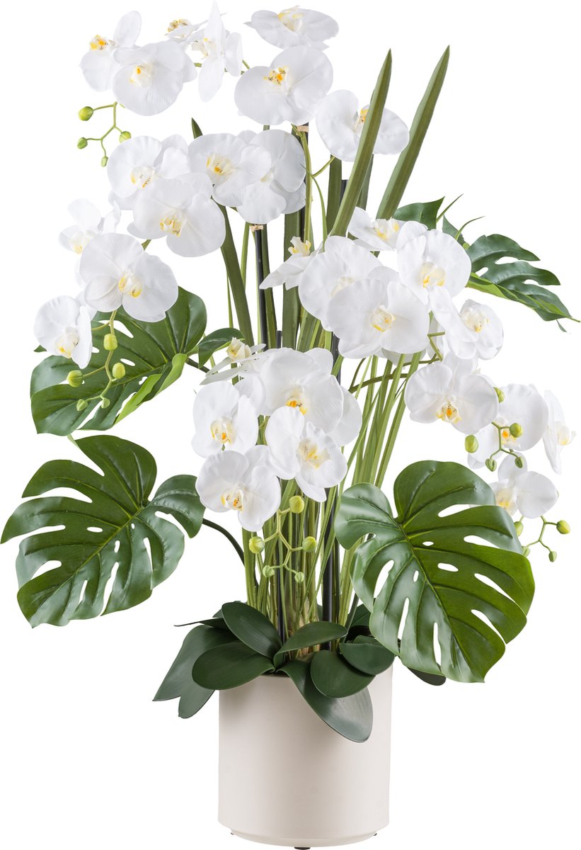 Kopu Kunstbloem Orchidee 110 cm met 5 Takken In Bloempot - Wit