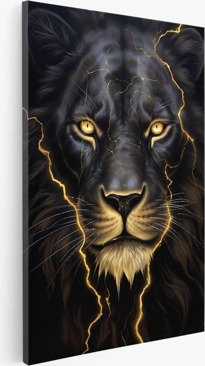 Saammp Canvas Schilderij - Leeuw met bliksem - Abstract - Dieren - 40x50 - Foto op canvas - Wanddecoratie - Muurdecoratie Woonkamer - Slaapkamer decoratie - Canvas Print Multicolor