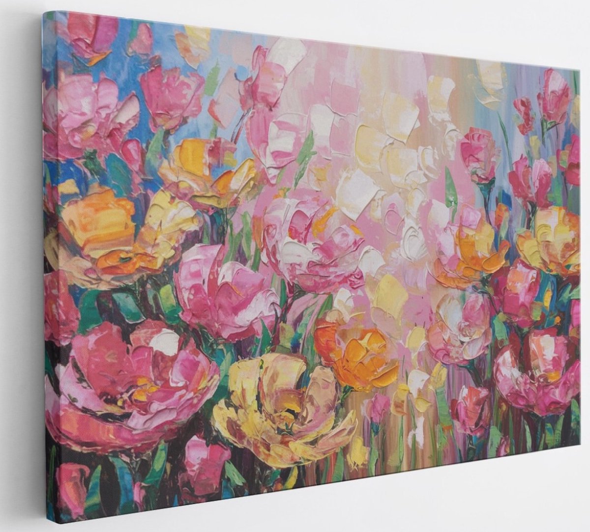 Saammp Canvas Schilderij - getekende bloemen - Abstract - 150x100 - Foto op canvas - Wanddecoratie - Muurdecoratie Woonkamer - Slaapkamer decoratie - Canvas Print Multicolor