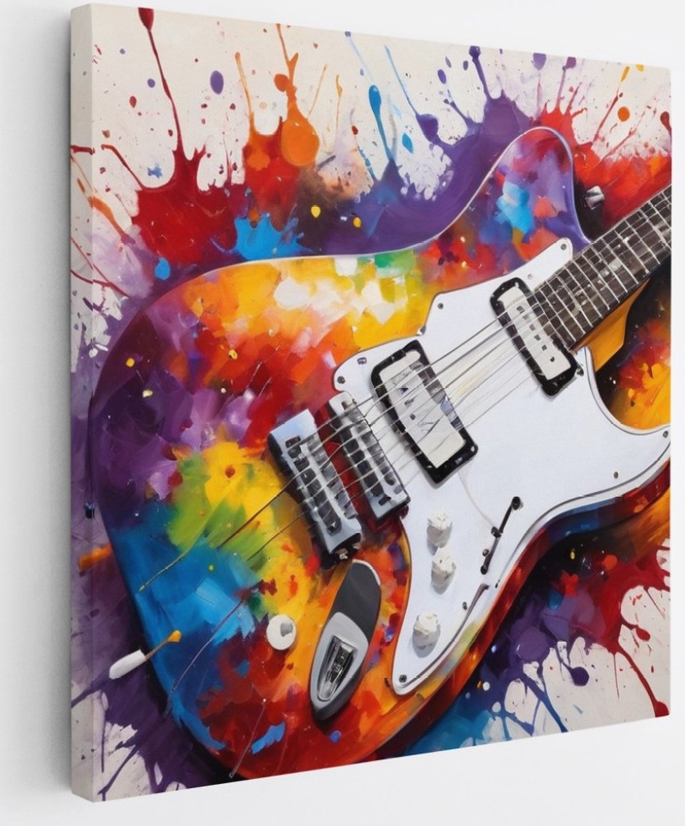 Saammp Canvas Schilderij - Kleurrijke Gitaar - Muziek - Abstract - 30x30 - Foto op canvas - Wanddecoratie - Muurdecoratie Woonkamer - Slaapkamer decoratie - Canvas Print Multicolor