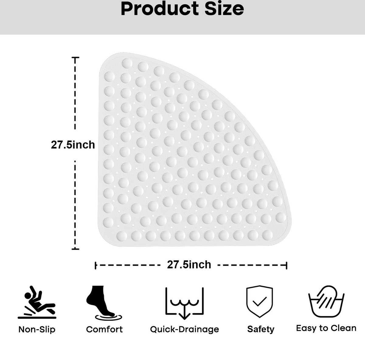 Anti Moisissure Salle De Bain Tapis De Douche D'angle Antidérapant - 70 X 70 Cm - Anti-moisissure - Quadrant - Pour L'intérieur De La Douche - Tapis De Douche Antidérapant Pour Tapis Douche Angle