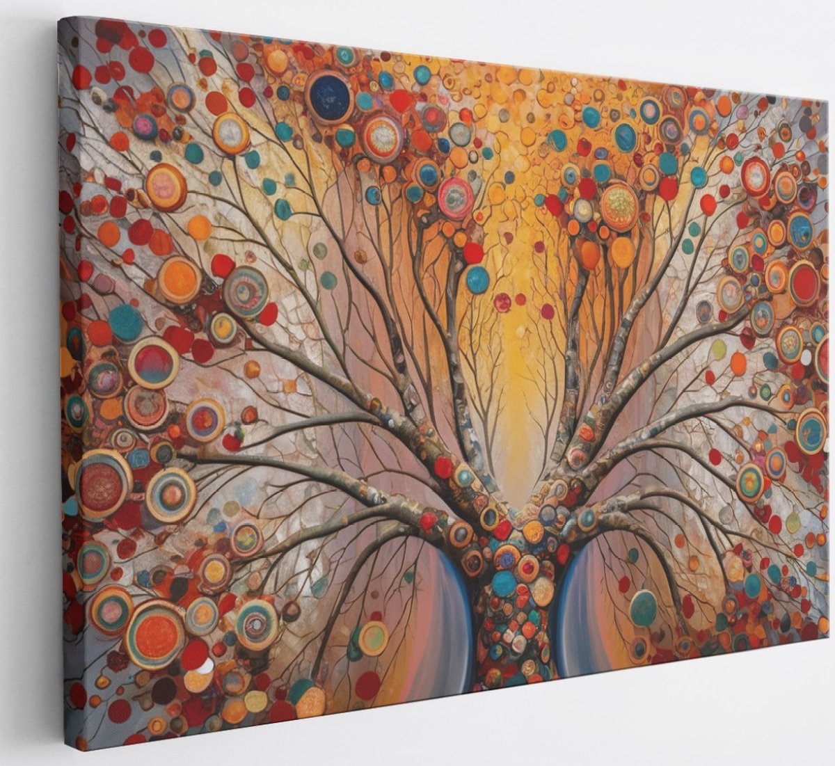 Saammp Canvas Schilderij - boom met gekleurde rondjes - Abstract - 60x40 - Foto op canvas - Wanddecoratie - Muurdecoratie Woonkamer - Slaapkamer decoratie - Canvas Print Multicolor