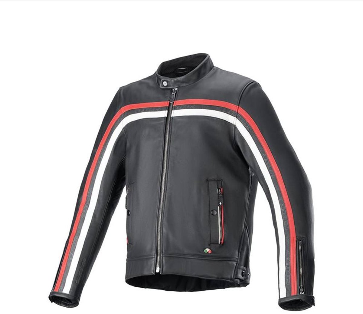 Alpinestars Dyno Leren Jas Zwart Ruby Rood Ecru - Jas