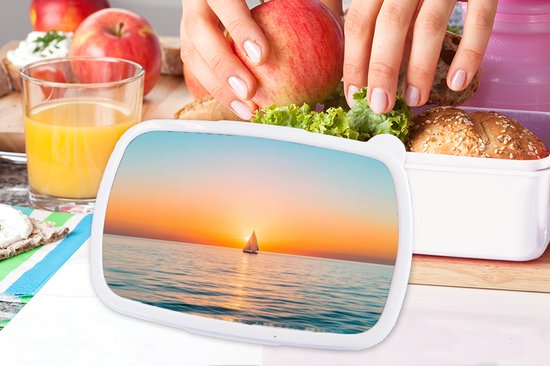 Boîte à pain blanche - Lunchbox Mer - Voilier - Coucher de soleil - Boîte à lunch 18x12x6 cm