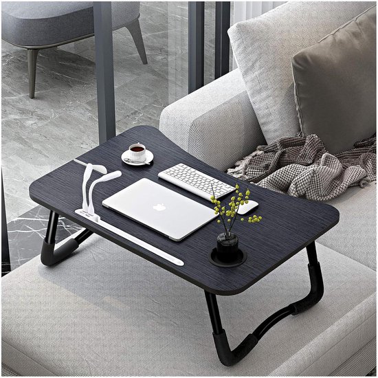 A3A ACADGQ Laptoptisch, Laptop Betttisch Klappbar, Notebook Tisch mit 4 USB-Ladeanschluss, Schublade, Tablet-Ständer, Tassenschlitz, für Bett, Sofa, Boden (60x40cm, Weiß