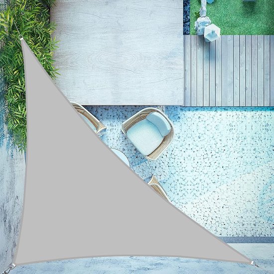 Goodivery ® Voile d'ombrage triangulaire 4 x 4 x 5,65 m, imperméable, protection solaire, balcon, terrasse, polyester PES, protection UV, brise-vent, pour jardin, outdoor, gris clair