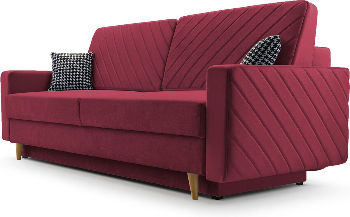 3-zitsbank van Velvet voor woonkamer, slaapbank, sofa met slaapfunctie en opbergruimte, moderne bank - 230x96x97cm - Slaapbank CALIFORNIA - Wijnrood (KRONOS 02)