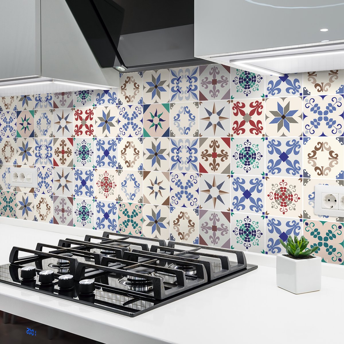 Ambiance Sticker Zelfklevende tegelmuurstickers voor keuken en badkamer - 24 Olivero Azulejo tegelstickers - 24 stickers 10x10cm Multi color