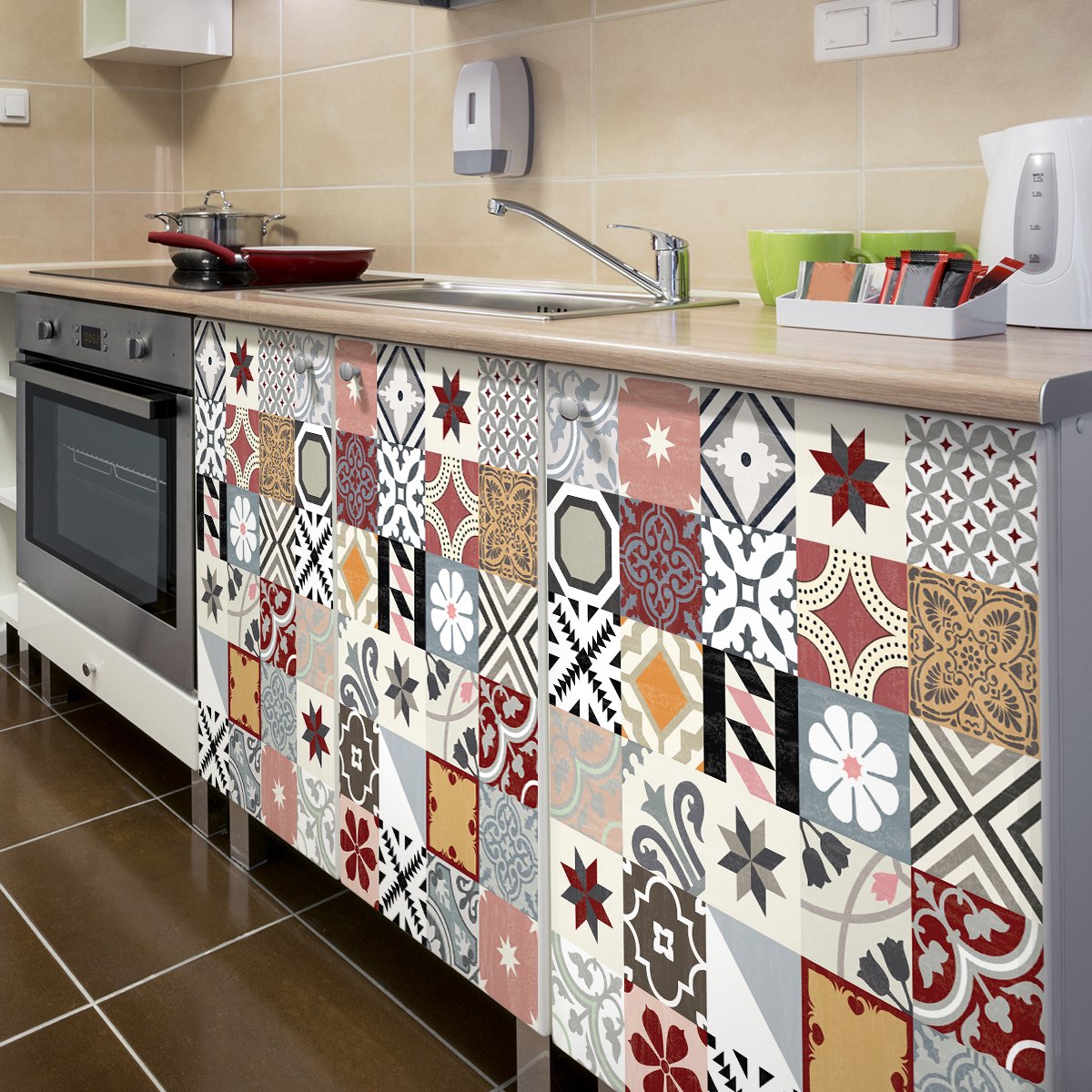 Ambiance Sticker Meubeldecoratiestickers - 30 authentieke HURIVIA cementtegel meubelstickers - 30 stickers 15x15cm Multi color