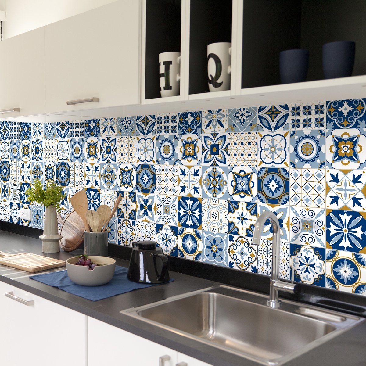 Ambiance Sticker Zelfklevende tegelmuurstickers voor keuken en badkamer - 30 Martinho Azulejo tegelstickers - 30 stickers 15x15cm Multi color