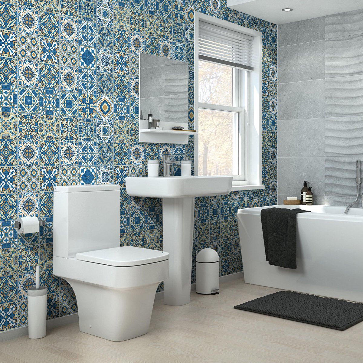 Ambiance Sticker Zelfklevende tegelmuurstickers voor keuken en badkamer - 60 tegelstickers, Azulejos Lido-stijl - 60 stickers, 10x10 cm Multi color