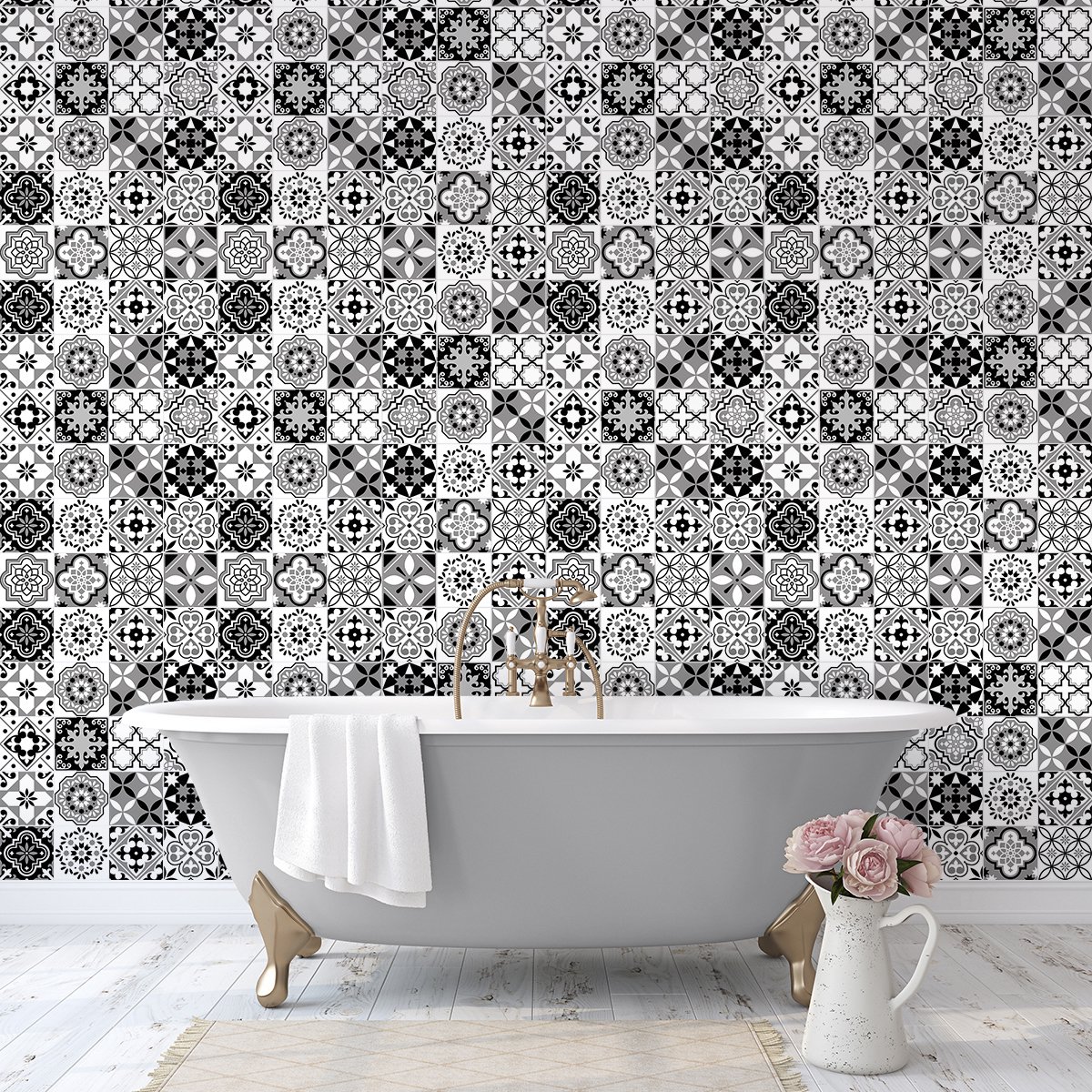 Ambiance Sticker Tegelstickers voor de muur in keuken en badkamer - 60 cementtegelstickers, Azulejos-stijl, Hilena - 60 stickers, 15x15 cm Multi color