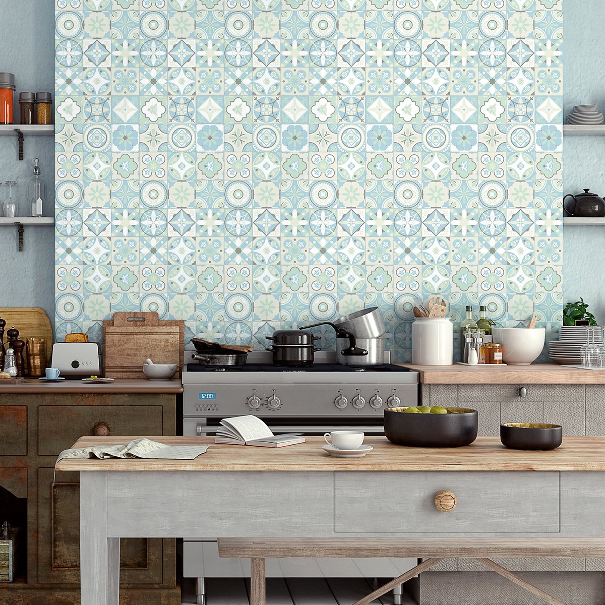 Ambiance Sticker Zelfklevende tegelmuurstickers voor keuken en badkamer - 30 cementtegelstickers, Azulejos Audrina - 30 stickers, 20x20cm Multi color
