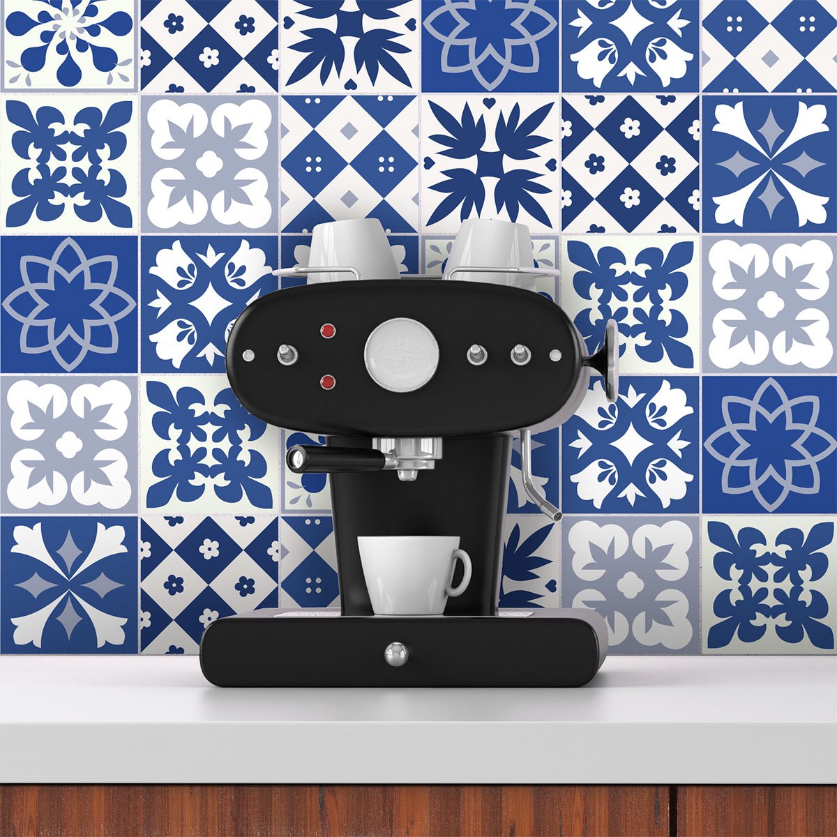 Ambiance Sticker Zelfklevende tegelmuurstickers voor keuken en badkamer - 30 cementtegelstickers, Azulejos Cindia - 30 stickers, 15x15cm Multi color