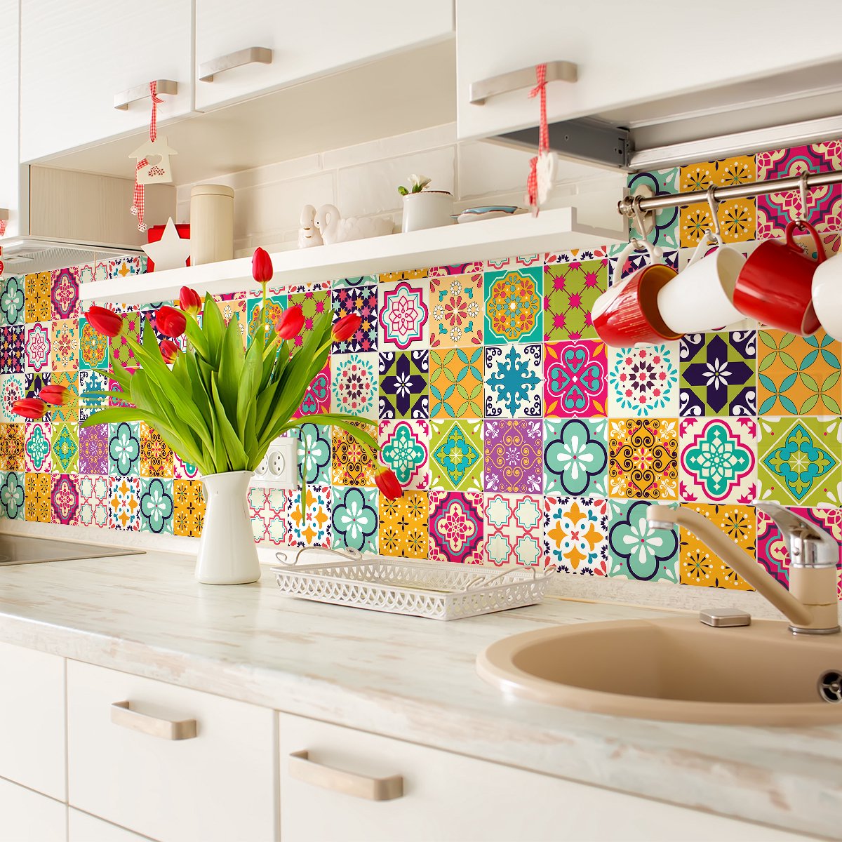 Ambiance Sticker Zelfklevende tegelmuurstickers voor keuken en badkamer - 24 tegelstickers - 24 stickers 10x10cm Multi color