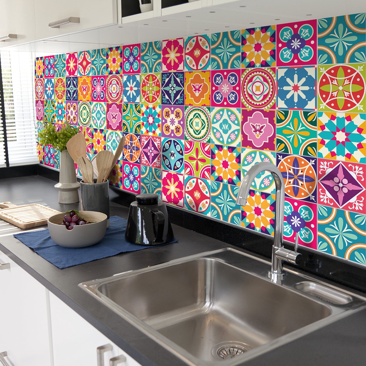 Ambiance Sticker Zelfklevende tegelmuurstickers voor keuken en badkamer - 24 tegelstickers - 15x15cm Multi color