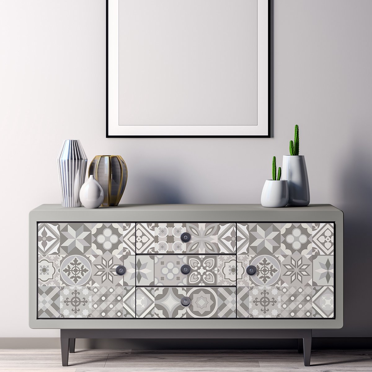 Ambiance Sticker Decoratieve meubelstickers - 24 authentieke DANIA cementtegel meubelstickers - 24 stickers 15x15cm Multi color