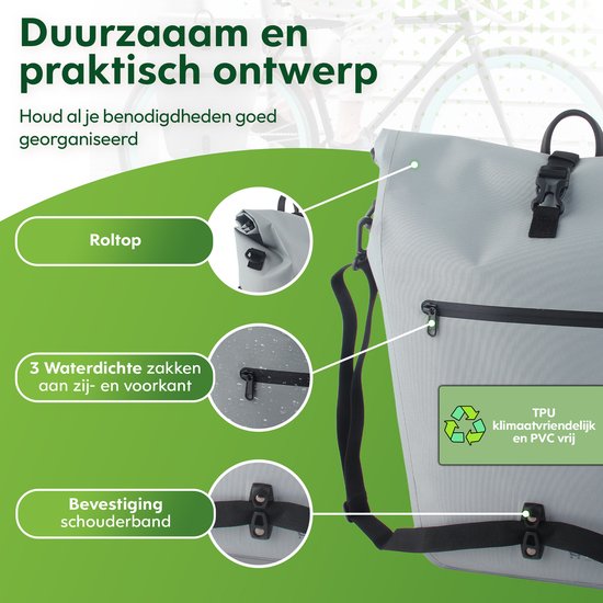 Ekostar® - 2in1 Fietstas - Waterdicht - Duurzaam - TPU - Reflecterend Grijs - Fietstas enkele - Fietstassen electrische fietsen van Merkloos — afbeelding 4