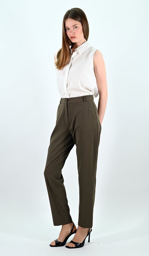 YesMooi - Straight-Leg Broek - Kaki - M (38) - Dames Broek