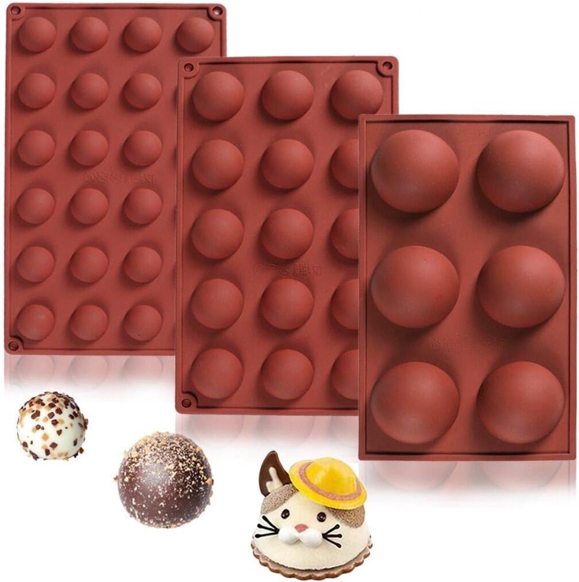 My Ninki ® Veelzijdige Siliconen Bakvormen voor Chocoladebommen en Desserts, Set van 3 Maten, Ideaal voor Verschillende Recepten