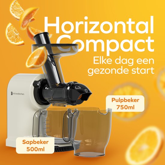 KitchenBrothers Slowjuicer - Compact - Juicer - Groenten en Fruitpers - 45 mm - 750 ml - Champagne van KitchenBrothers — afbeelding 3