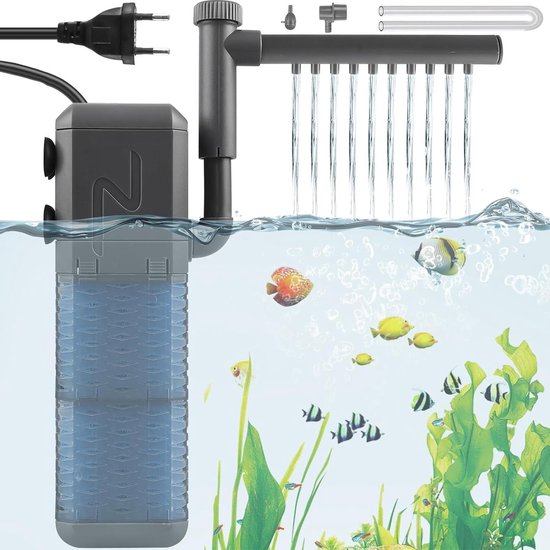 Aquariumfilter instelbare 800 l/u pomp 9 W stille dompelfilter met sproeistang binnenfilter voor kleine aquaria tot 250 liter