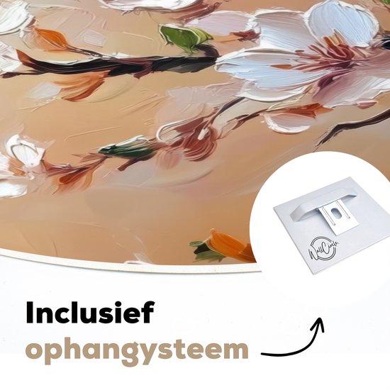 Wandcirkel met roze bloesemtakken. Inclusief ophangsysteem.