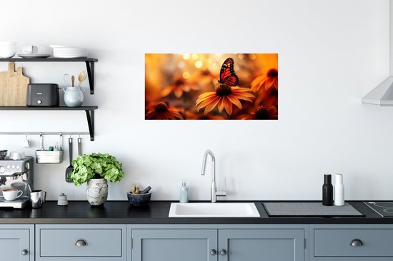 Muurstickers - Sticker Folie - Vlinder - Bloemen - Oranje - 80x40 cm - Plakfolie - Muurstickers Kinderkamer - Zelfklevend Behang - Zelfklevend behangpapier - Stickerfolie