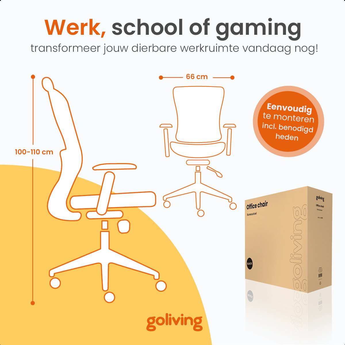 Goliving Ergonomisch Bureaustoel - Kantoorstoel - Office - afbeelding 3